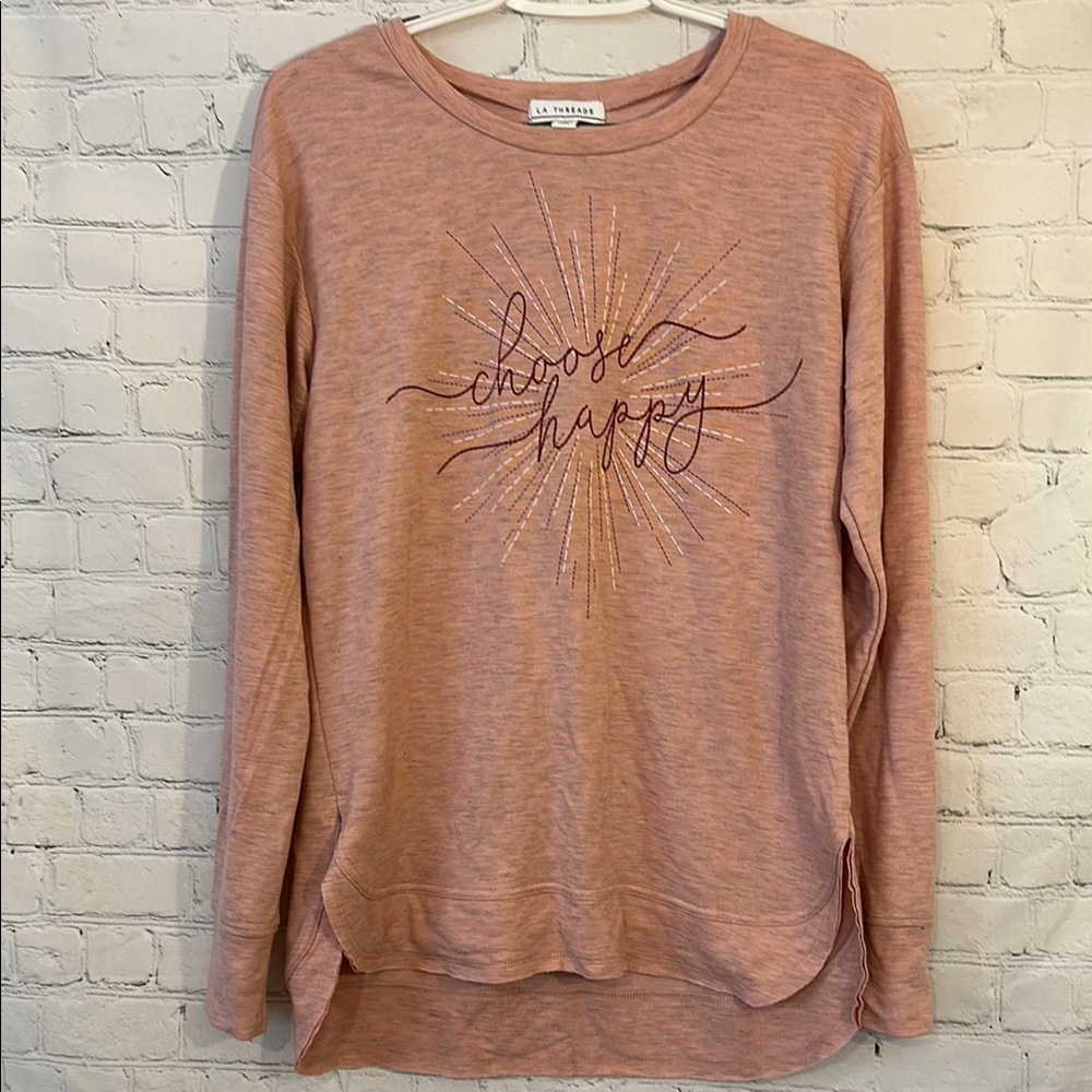 LA Threads Pink Graphic Long Sleeve Top New